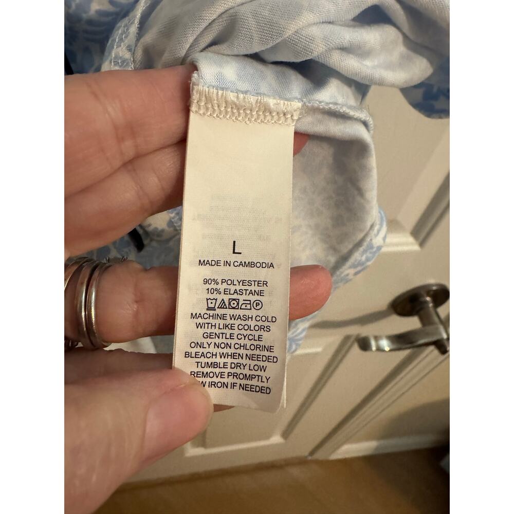 Kate Spade New York 2 pc Short Sleeve Pajama Crop Set Blue Floral Piping Size L - Picture 6 of 10